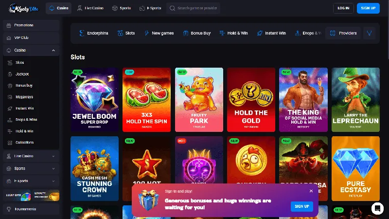Catálogo de juegos de Lucky Vibe: diseño de escritorio