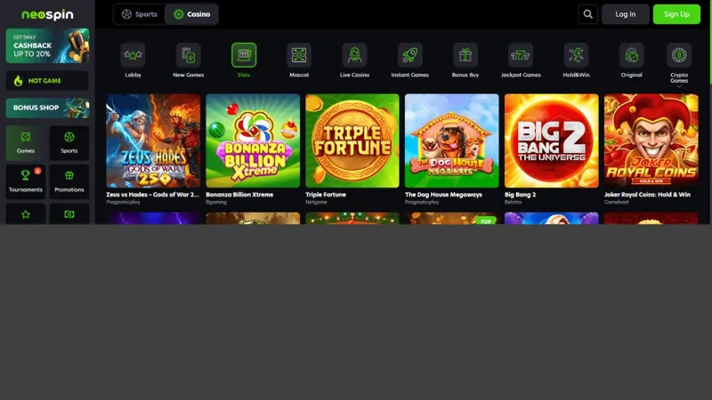Catálogo de juegos de Neospin