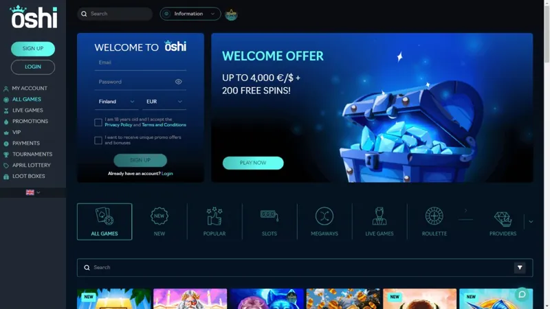 Catálogo de juegos de Oshi Casino