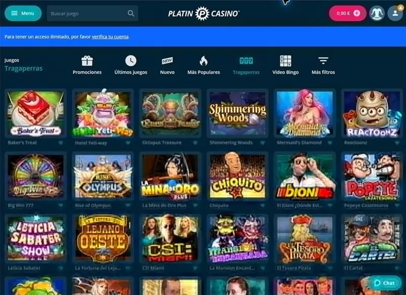 Catálogo Platincasino Casino: edición española