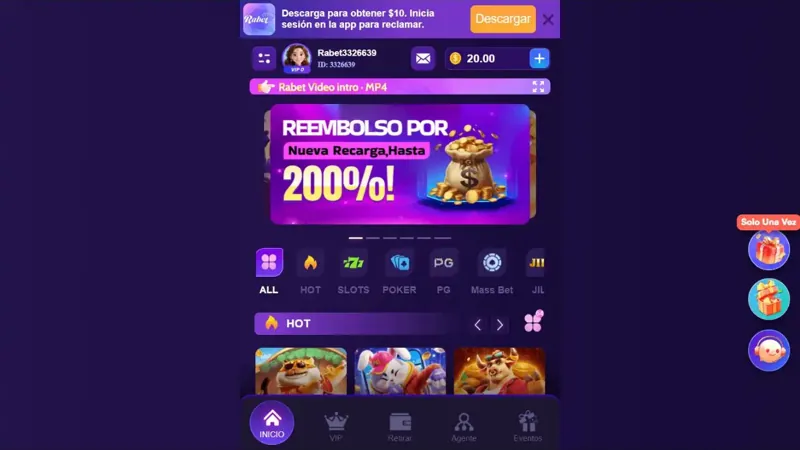 Interfaz publicada de Rabet Casino para identificar la marca; oferta actual sin verificar