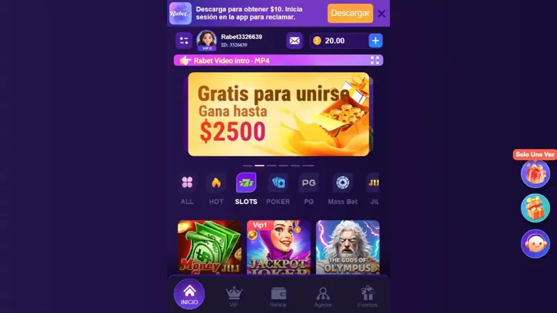 Interfaz publicada de Rabet Casino para identificar la marca; oferta actual sin verificar