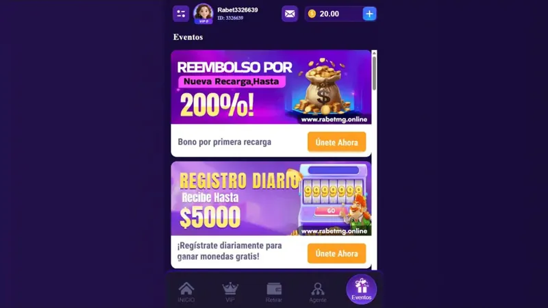 Interfaz publicada de Rabet Casino para identificar la marca; oferta actual sin verificar