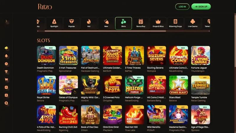 Catálogo de juegos de Ritzo Casino