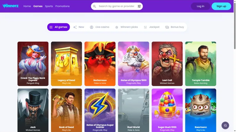Catálogo de juegos de Winnerz Casino