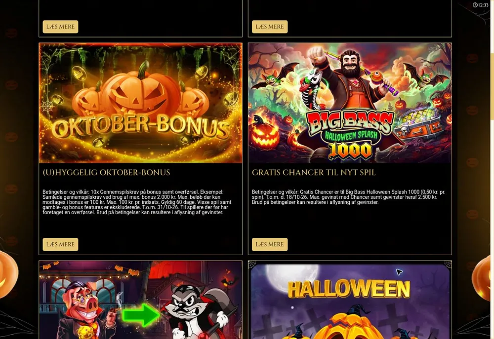 Fichas de promoción de bono de octubre de Royal Casino Dinamarca y Big Bass Halloween Splash 1000