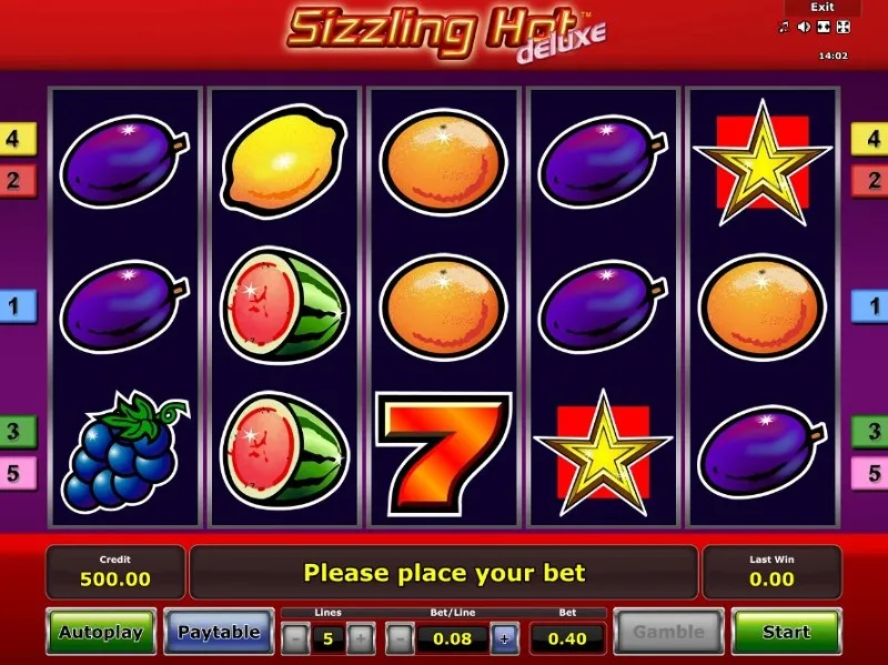 Interfaz de juego publicada Sizzling Hot Deluxe