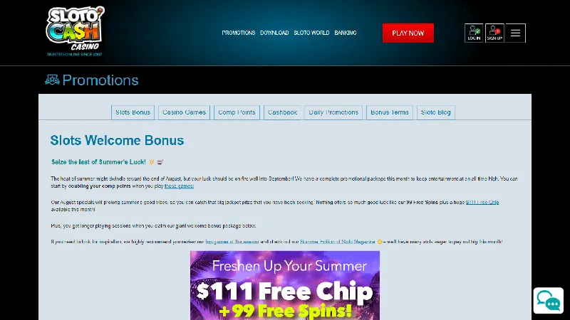 Interfaz publicada de promociones de SlotoCash